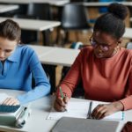 Students Taking Exam in School Closeup